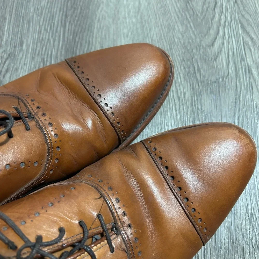 Allen Edmonds Hale Oxford Shoes 9.5 D Brown Leather Semi Brogue Cap Toe